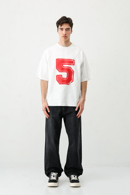 Bisiklet Yaka Oversize 5 Baskılı Tişört