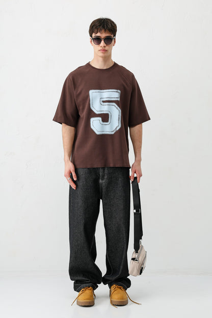 Bisiklet Yaka Oversize 5 Baskılı Tişört