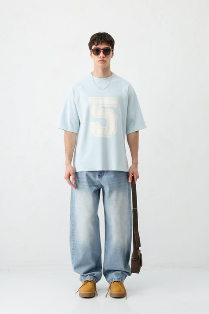 Bisiklet Yaka Oversize 5 Baskılı Tişört