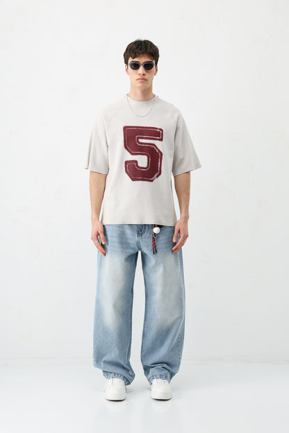 Bisiklet Yaka Oversize 5 Baskılı Tişört