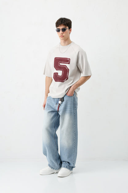 Bisiklet Yaka Oversize 5 Baskılı Tişört