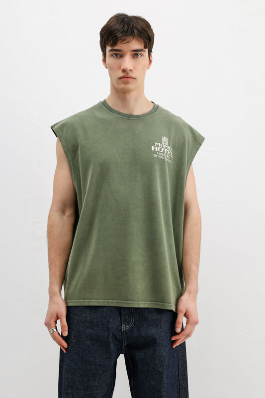 Baskılı Kolsuz Oversize Tişört