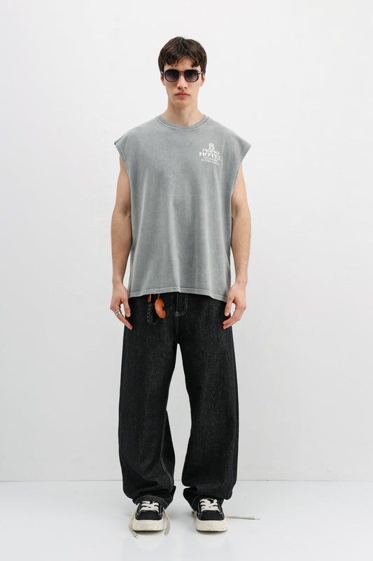 Baskılı Kolsuz Oversize Tişört
