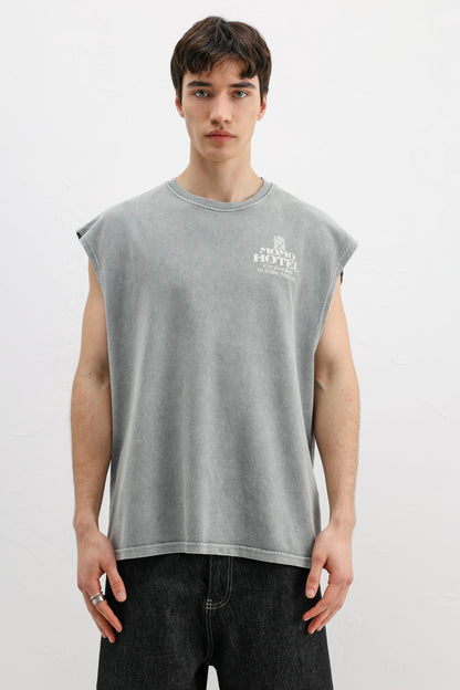Baskılı Kolsuz Oversize Tişört