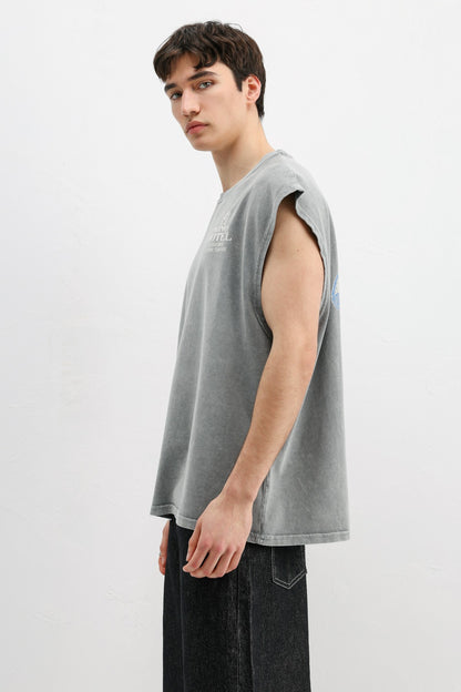 Baskılı Kolsuz Oversize Tişört