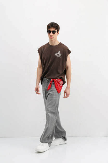 Baskılı Kolsuz Oversize Tişört