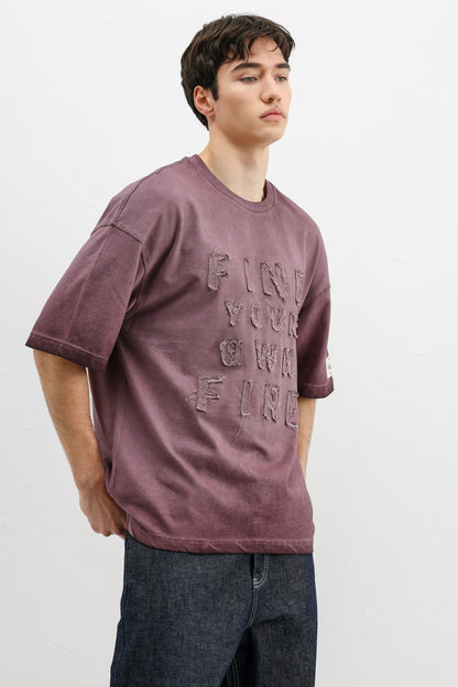 Oversize Baskılı Tişört Bordo
