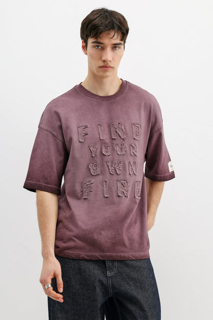 Oversize Baskılı Tişört Bordo