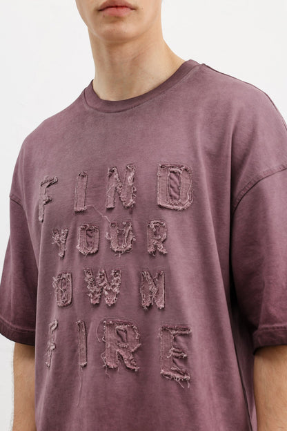 Oversize Baskılı Tişört Bordo