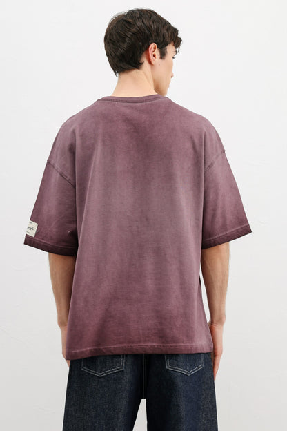 Oversize Baskılı Tişört Bordo