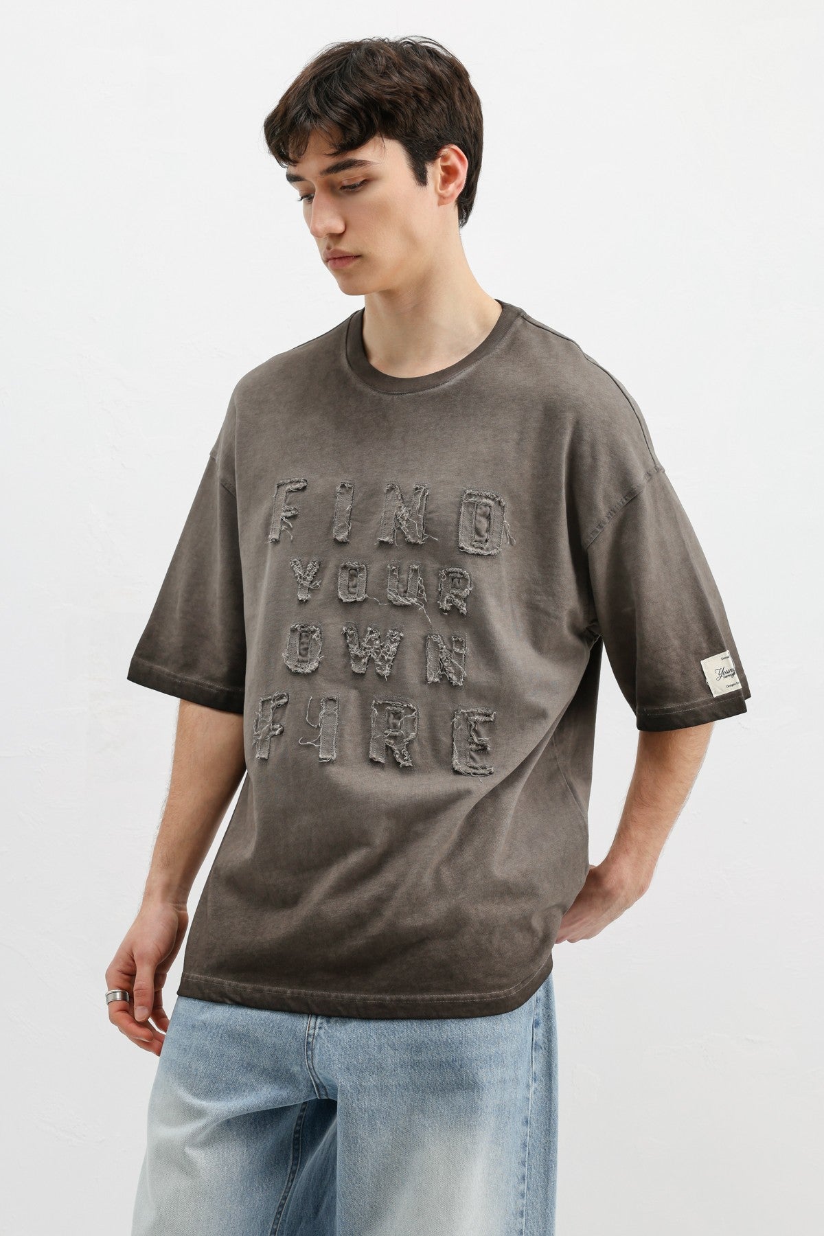 Oversize Baskılı Tişört Kahve