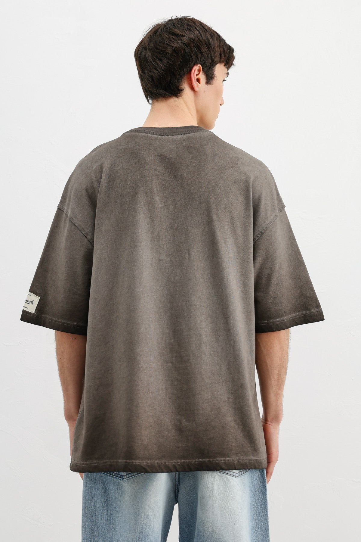 Oversize Baskılı Tişört Kahve