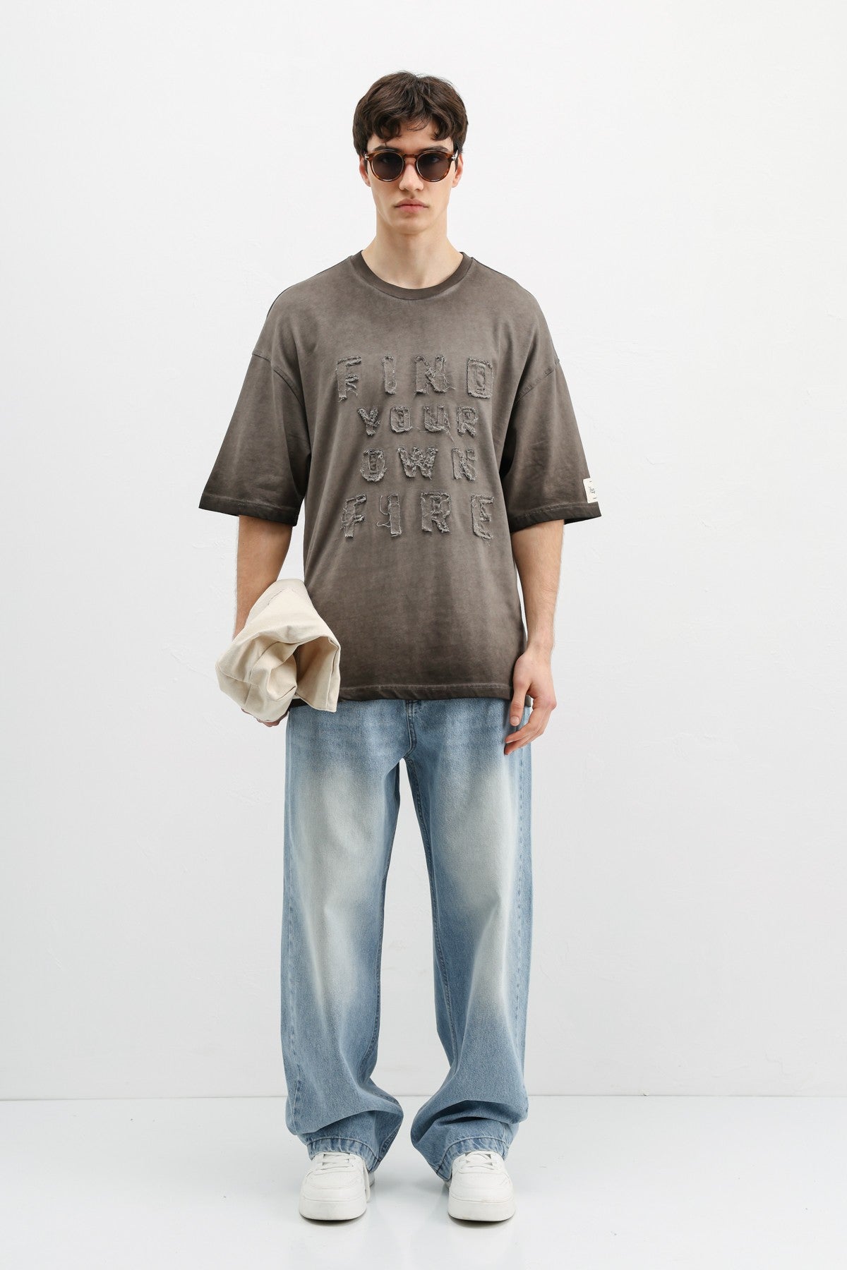Oversize Baskılı Tişört Kahve