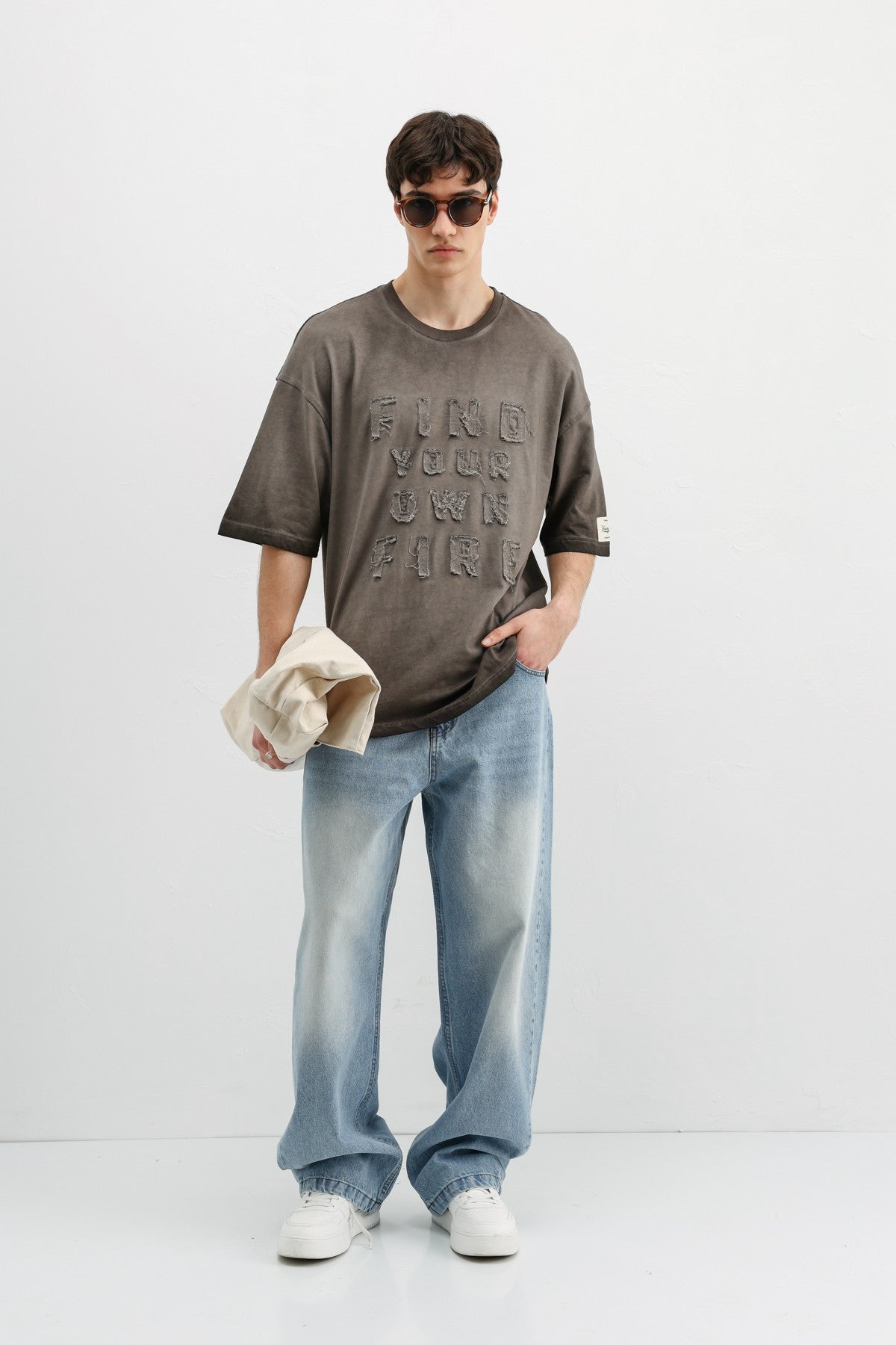 Oversize Baskılı Tişört Kahve