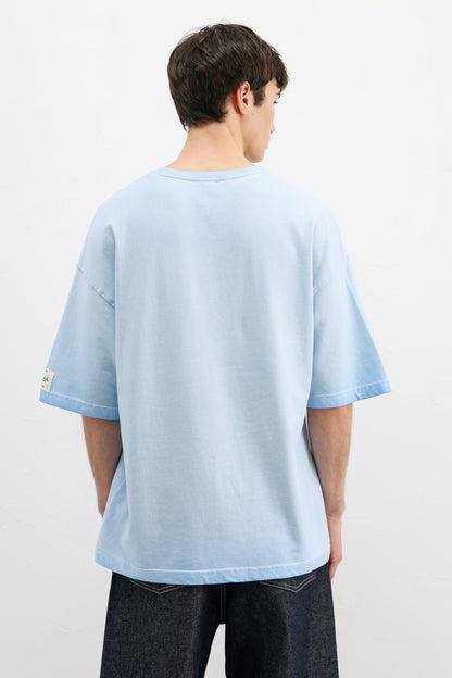 Oversize Baskılı Tişört Bebe Mavi