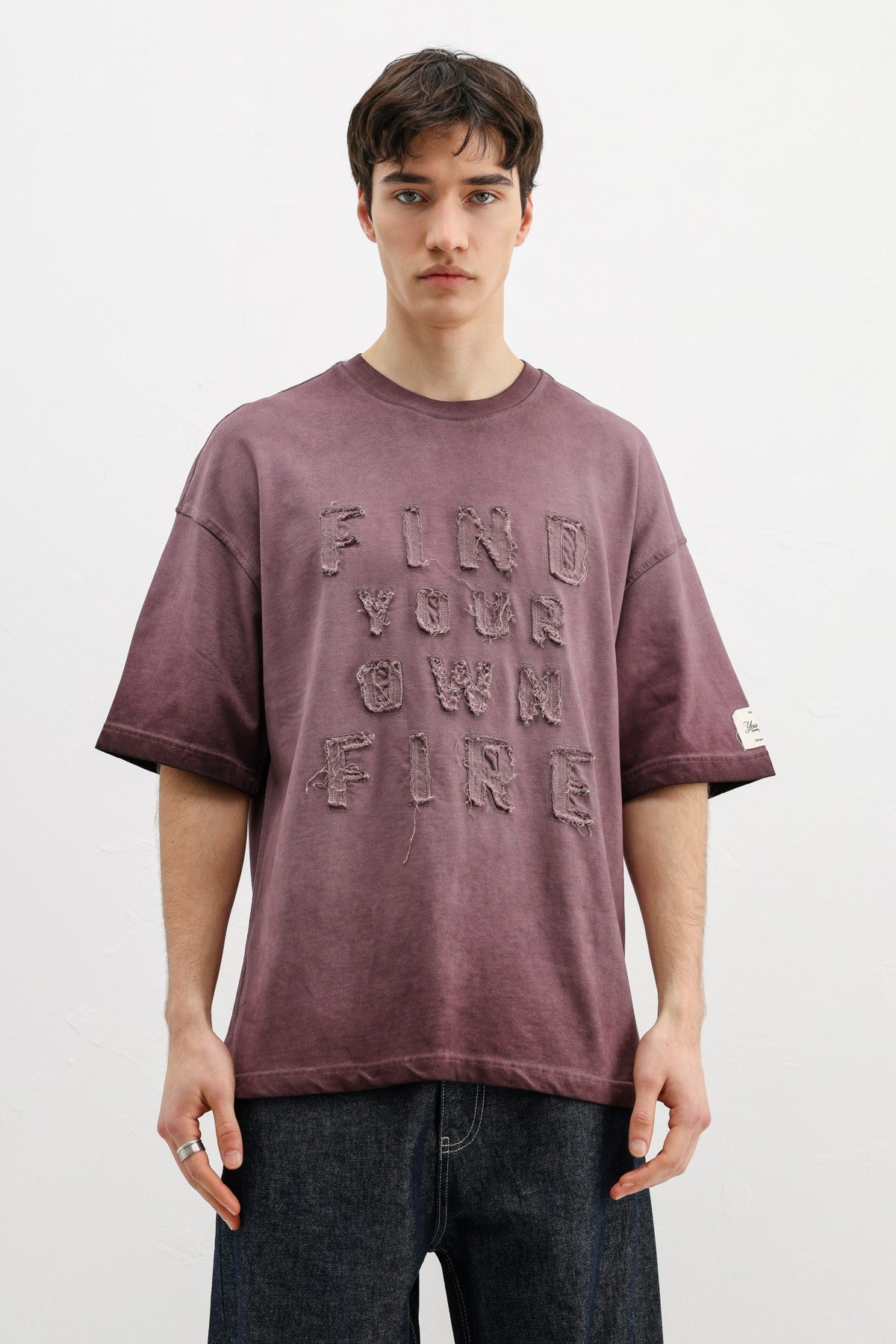 Oversize Baskılı Tişört Bordo