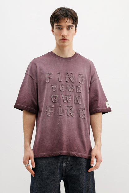 Oversize Baskılı Tişört Bordo