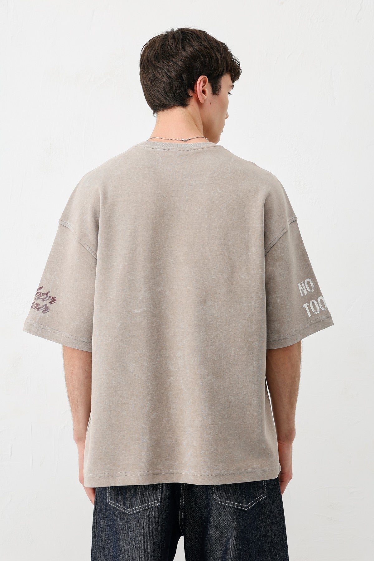 Oversize Baskılı Tişört Vizon