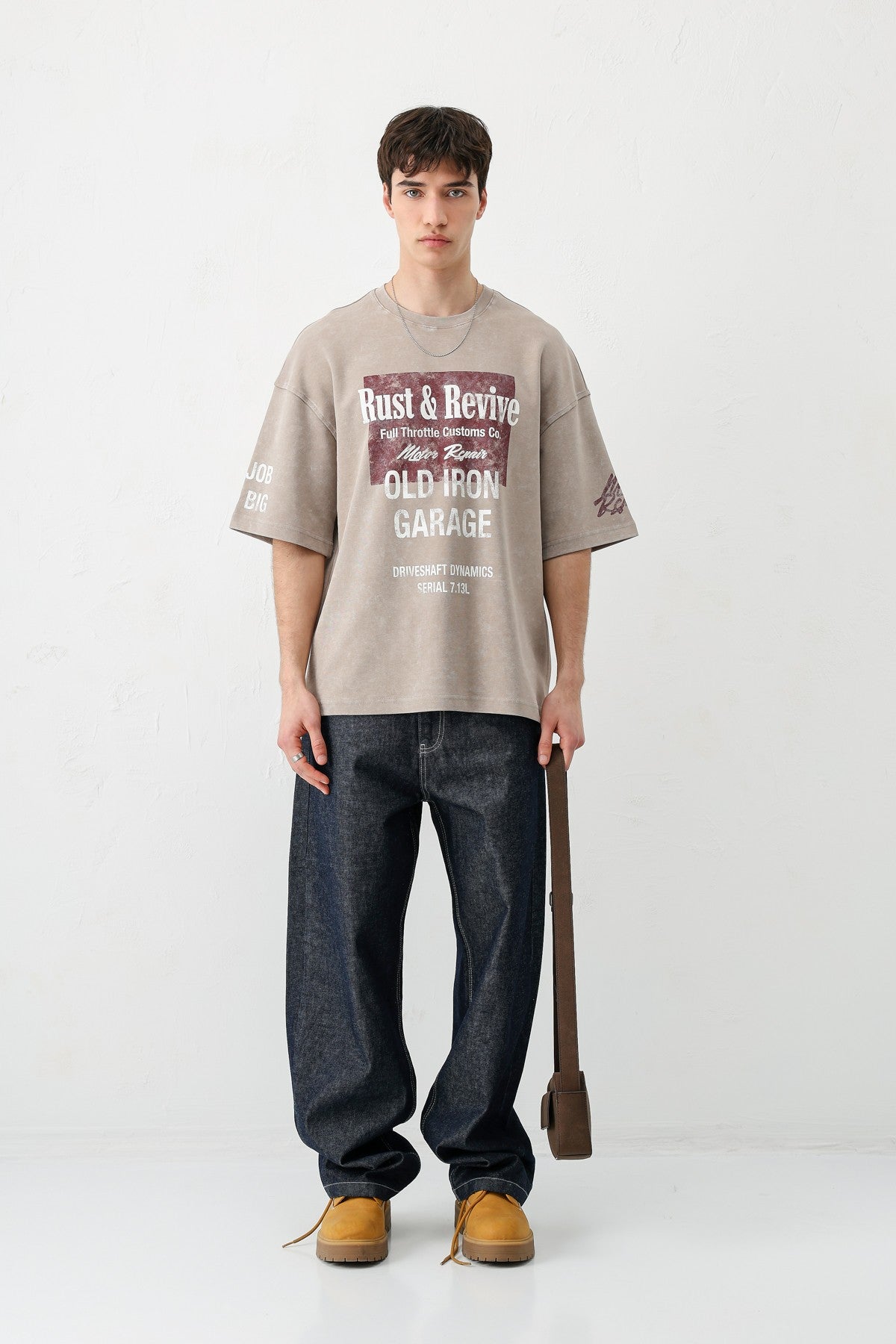 Oversize Baskılı Tişört Vizon