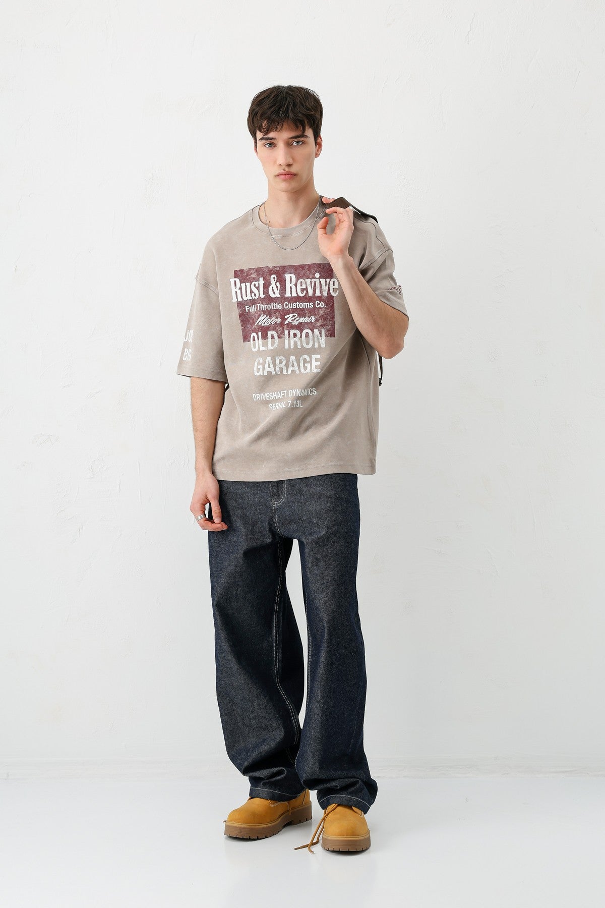 Oversize Baskılı Tişört Vizon