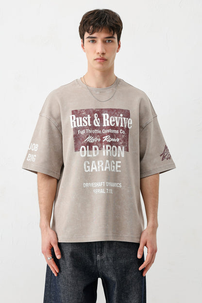 Oversize Baskılı Tişört Vizon