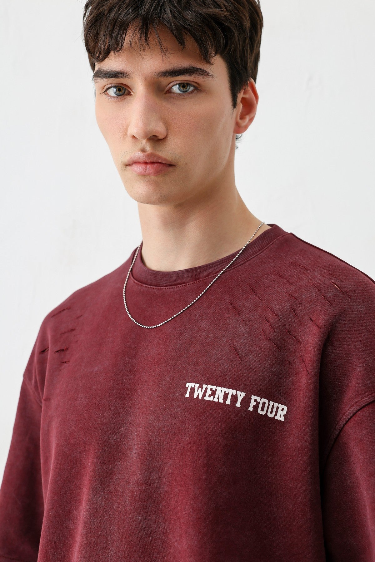 Baskılı Oversize Tişört Bordo