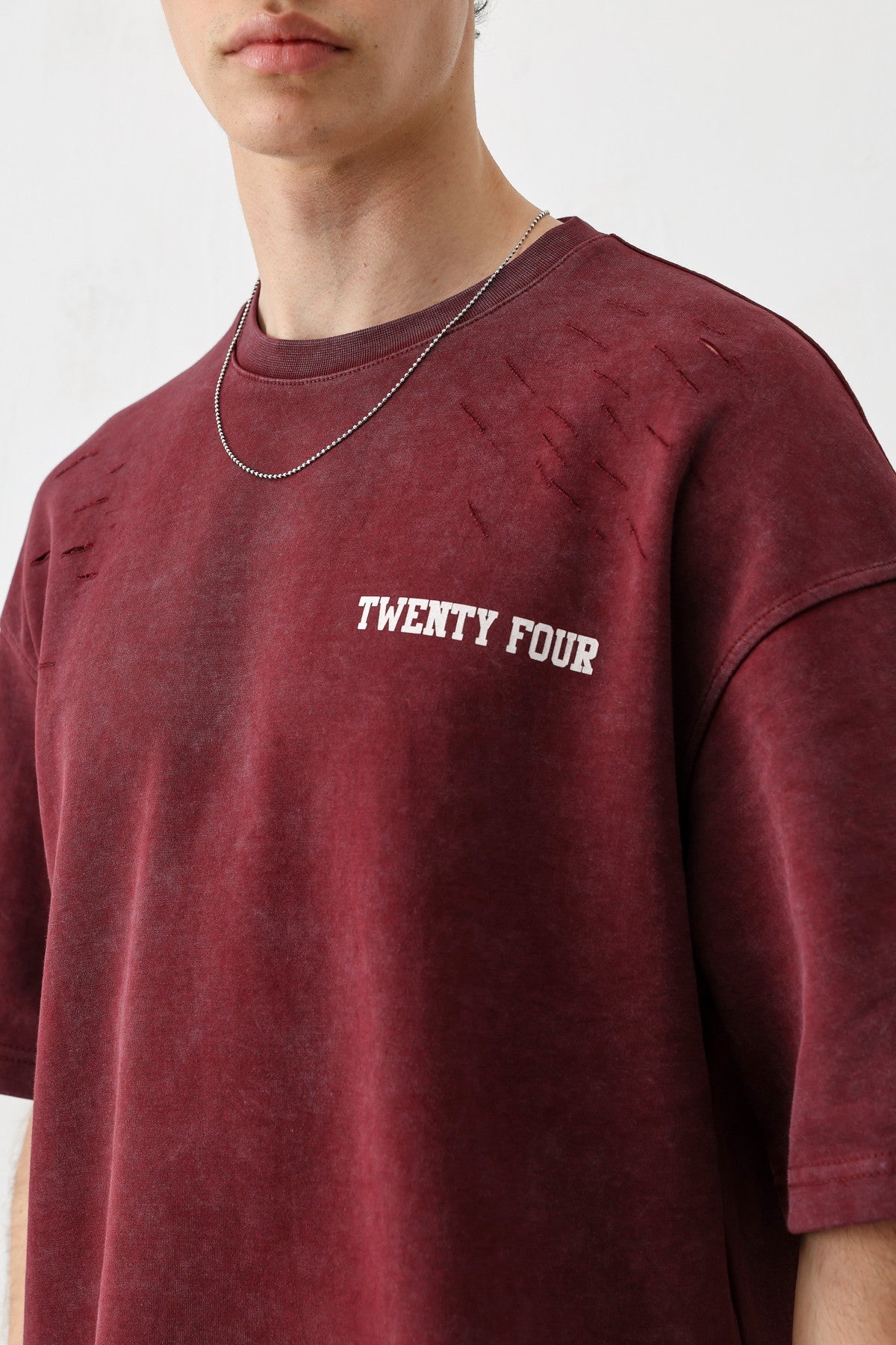 Baskılı Oversize Tişört Bordo