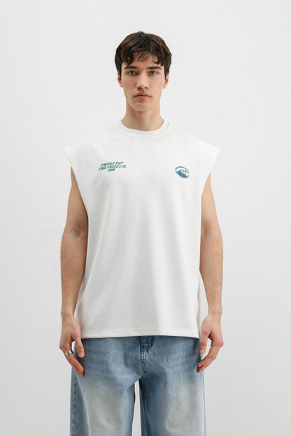 Oversize Baskılı Kolsuz Tişört