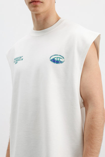 Oversize Baskılı Kolsuz Tişört