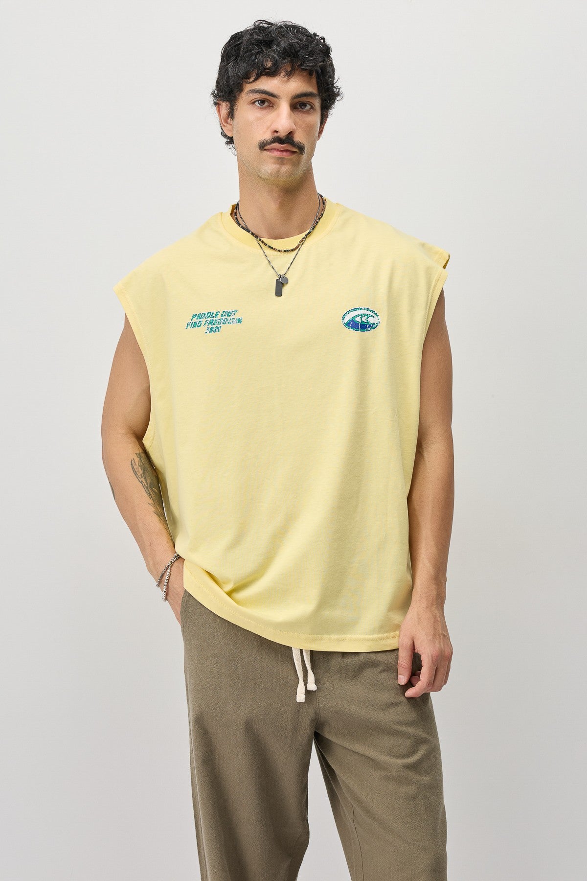 Oversize Baskılı Kolsuz Tişört