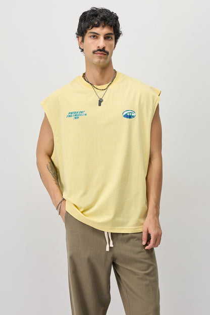Oversize Baskılı Kolsuz Tişört