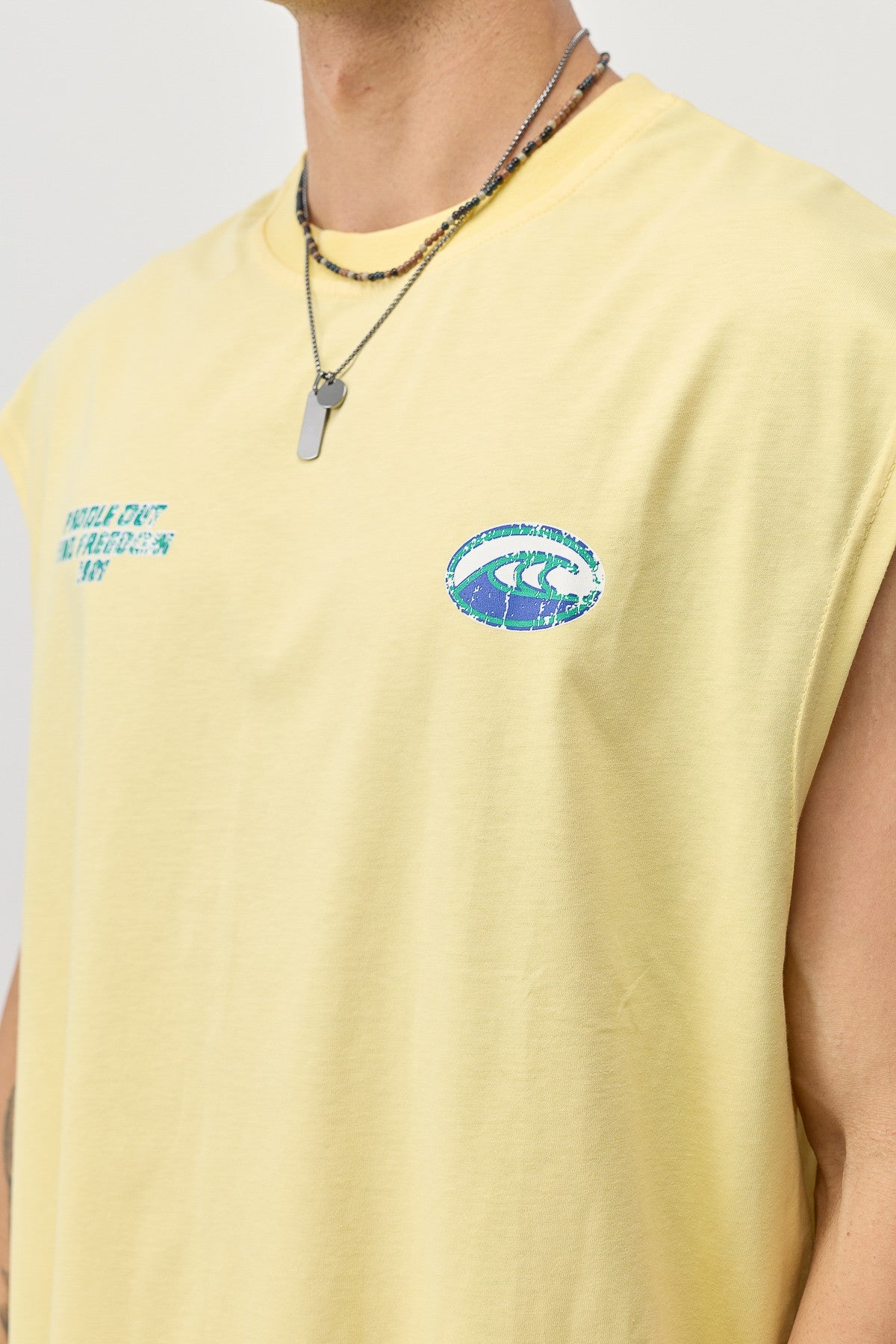 Oversize Baskılı Kolsuz Tişört