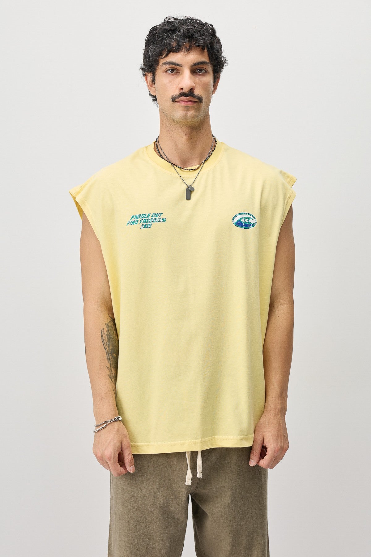 Oversize Baskılı Kolsuz Tişört
