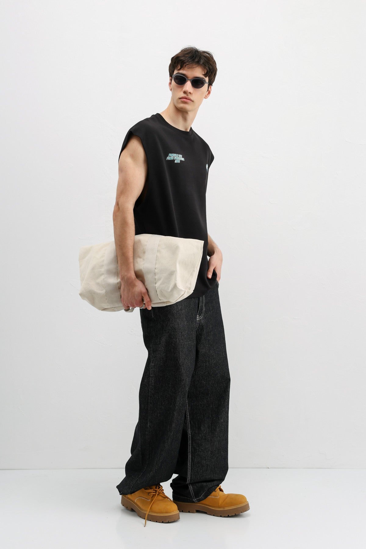 Oversize Baskılı Kolsuz Tişört