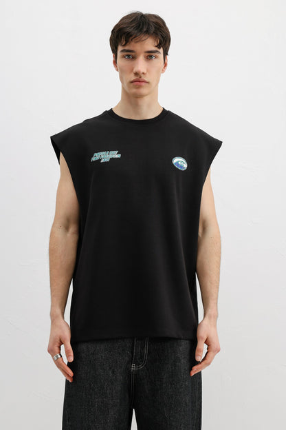 Oversize Baskılı Kolsuz Tişört