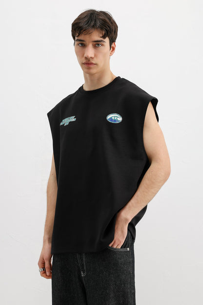 Oversize Baskılı Kolsuz Tişört