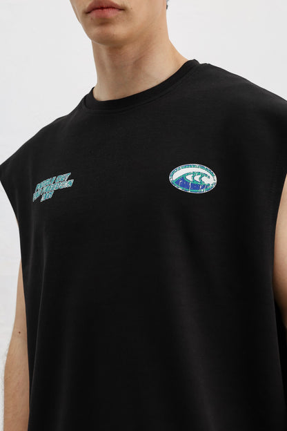 Oversize Baskılı Kolsuz Tişört