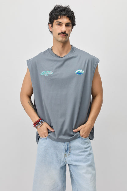 Oversize Baskılı Kolsuz Tişört