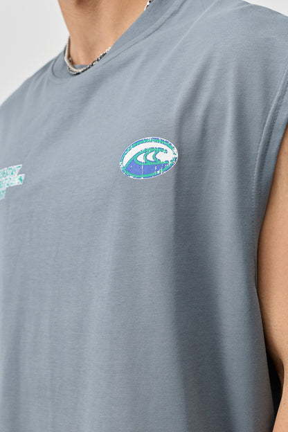 Oversize Baskılı Kolsuz Tişört