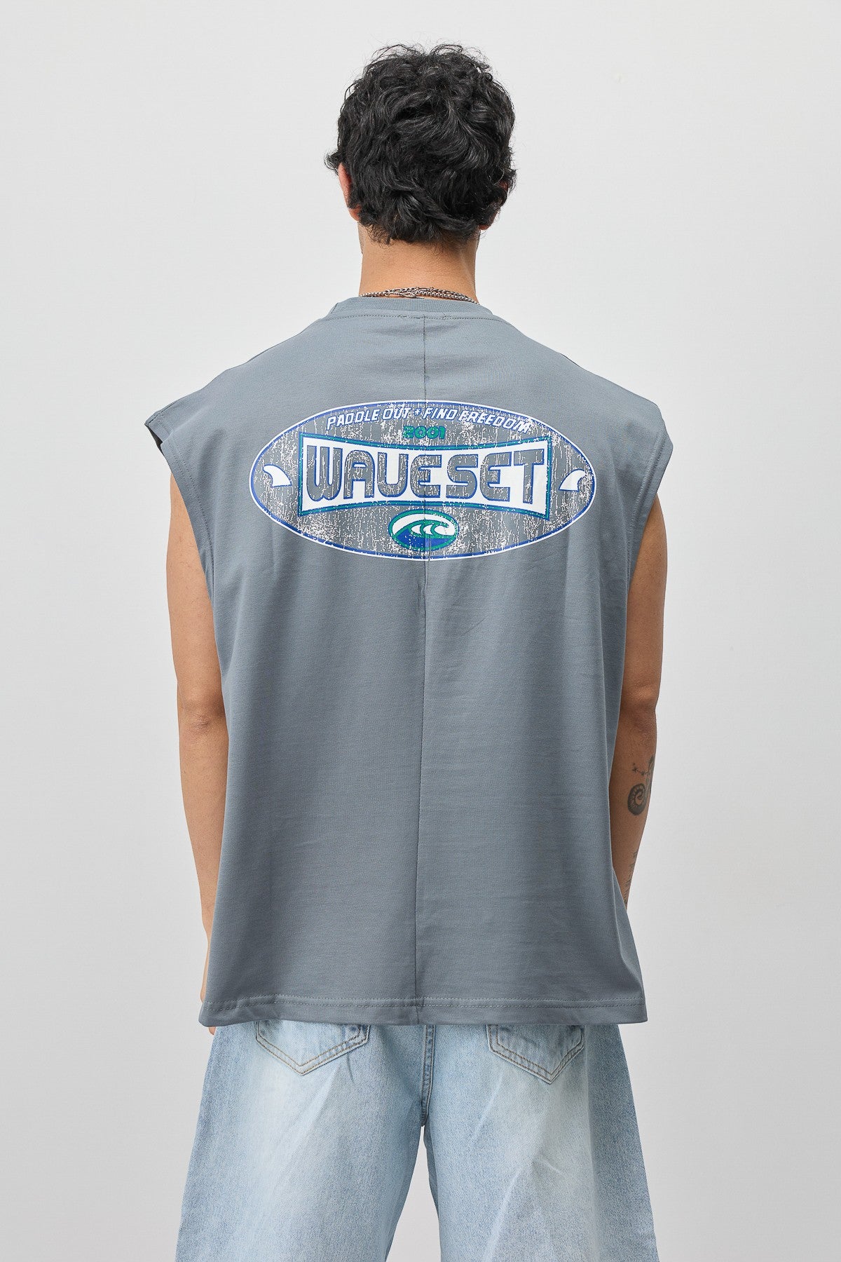 Oversize Baskılı Kolsuz Tişört
