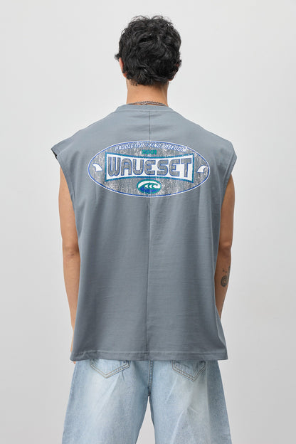 Oversize Baskılı Kolsuz Tişört