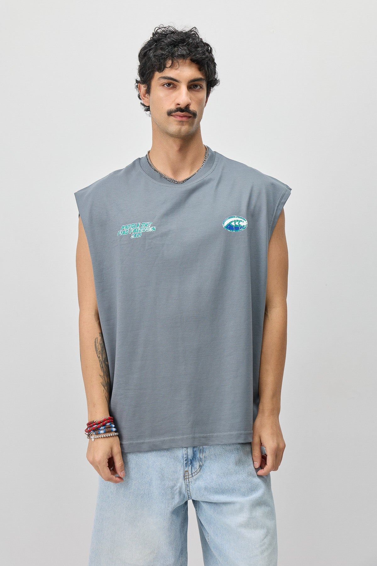 Oversize Baskılı Kolsuz Tişört