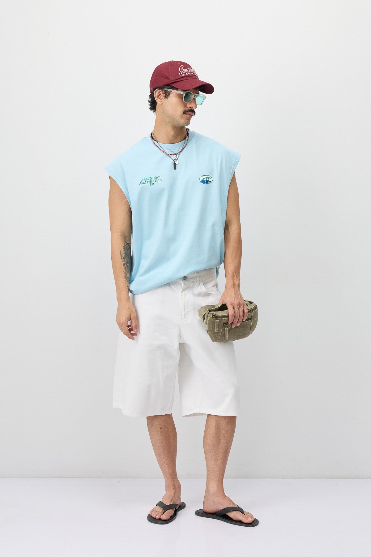 Oversize Baskılı Kolsuz Tişört