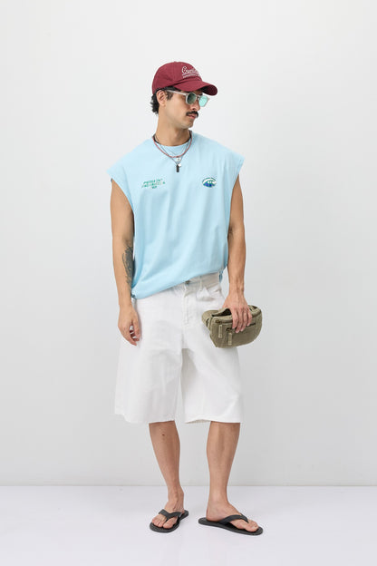 Oversize Baskılı Kolsuz Tişört
