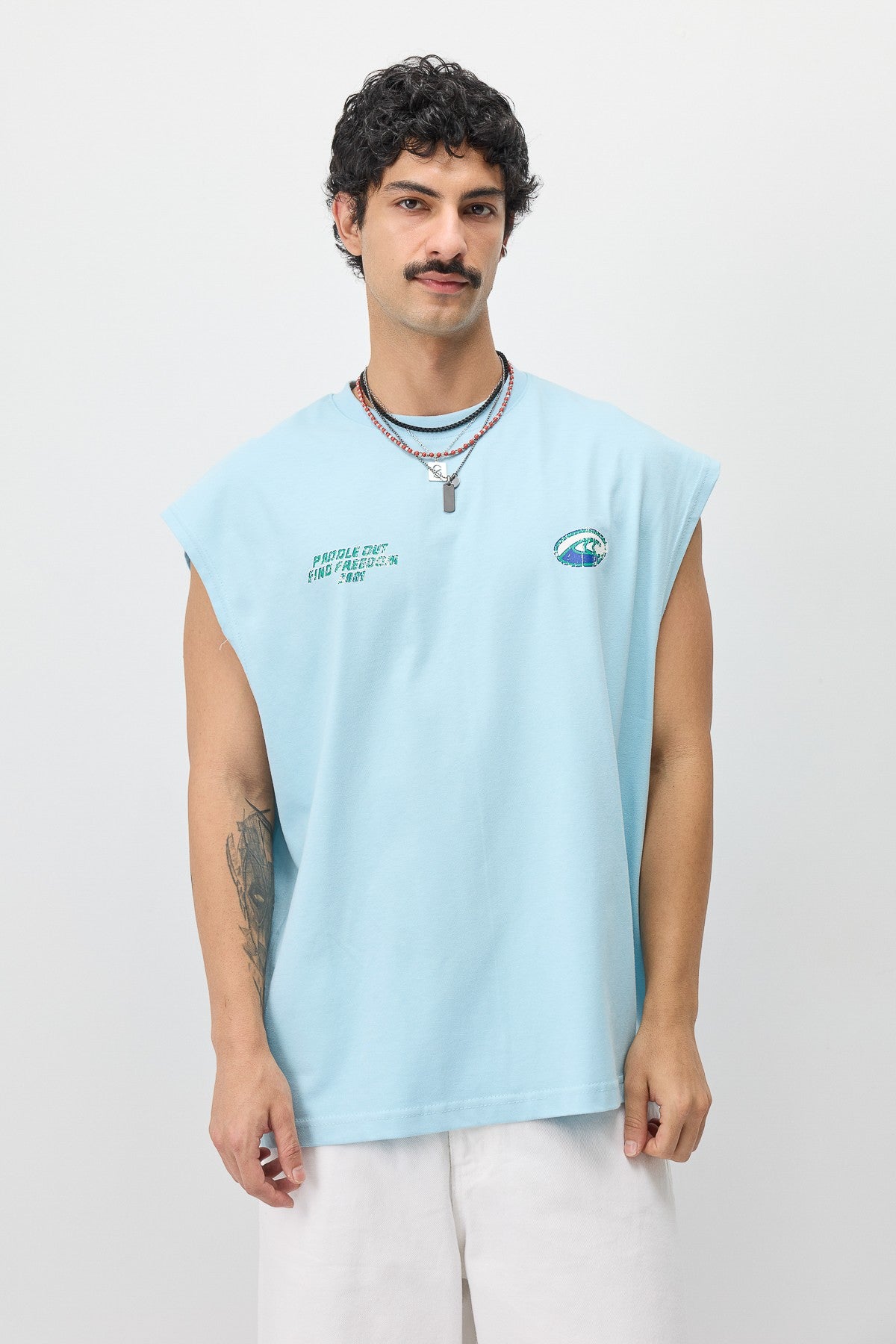 Oversize Baskılı Kolsuz Tişört