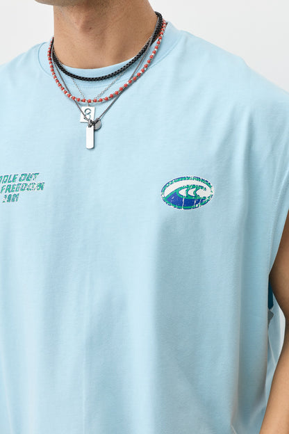 Oversize Baskılı Kolsuz Tişört