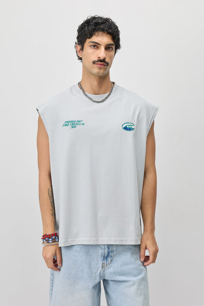 Oversize Baskılı Kolsuz Tişört
