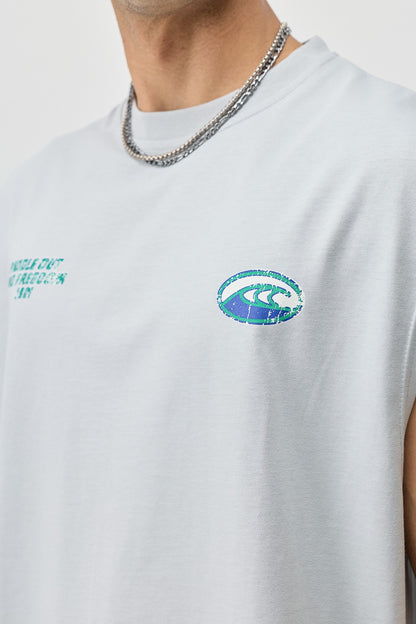 Oversize Baskılı Kolsuz Tişört