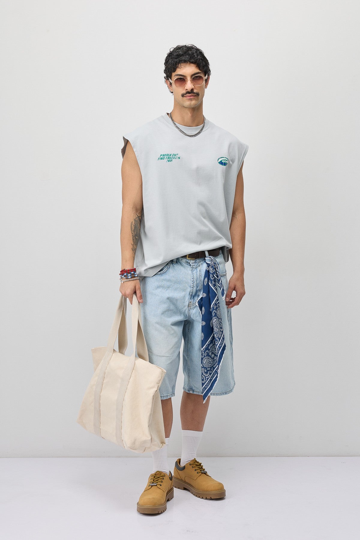 Oversize Baskılı Kolsuz Tişört