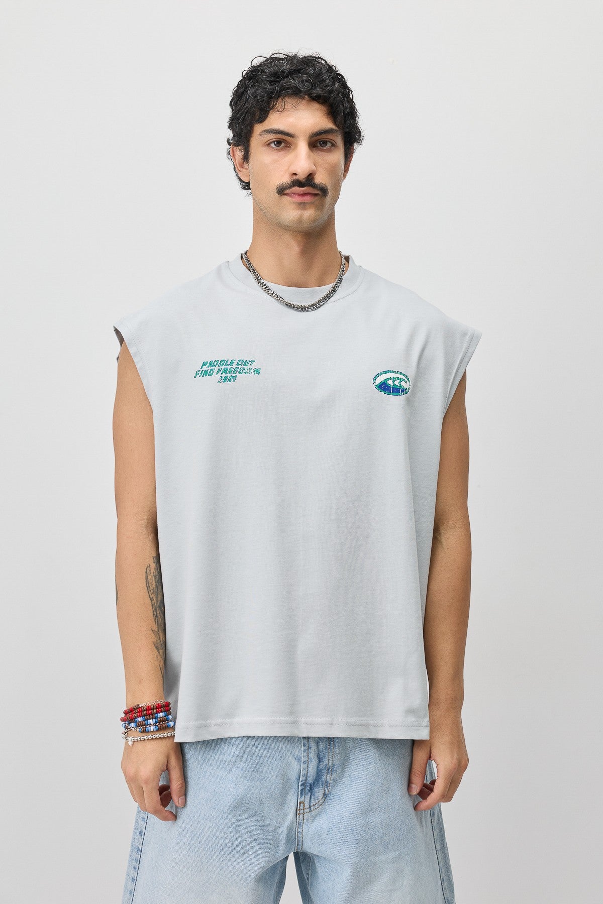 Oversize Baskılı Kolsuz Tişört